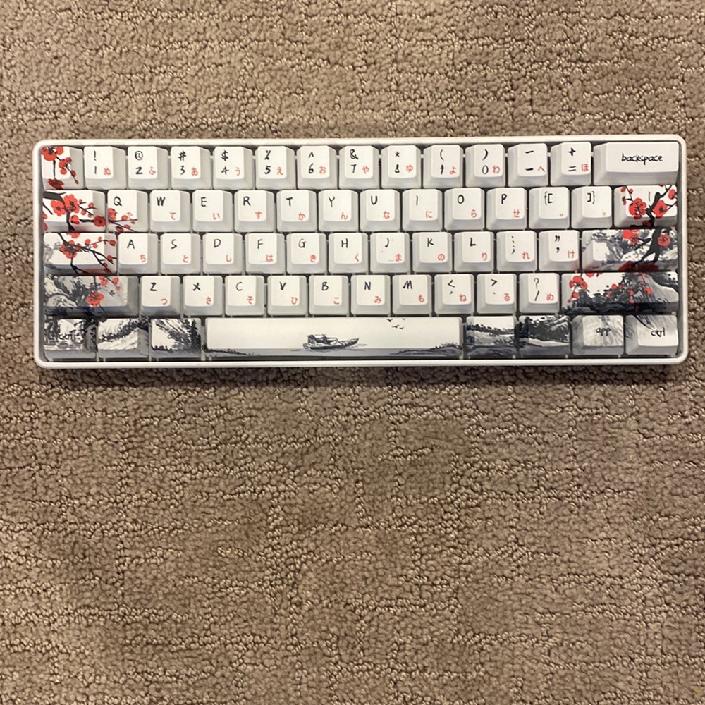 Red, white, and black cherry blossom Japanese keycaps